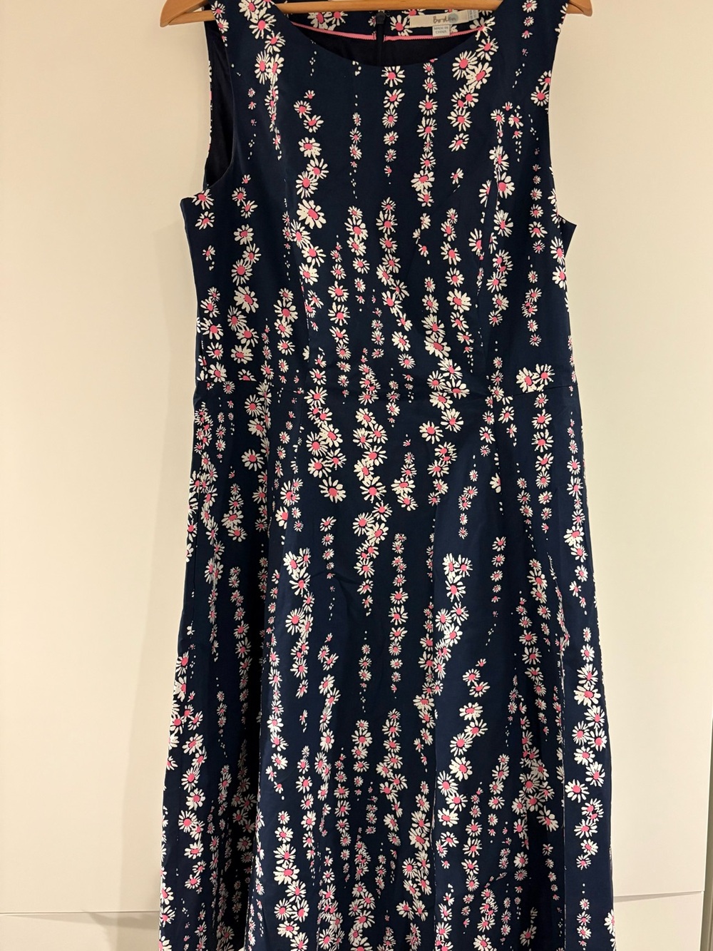 Boden Navy Midi Dress with Pink & White Daisy Print